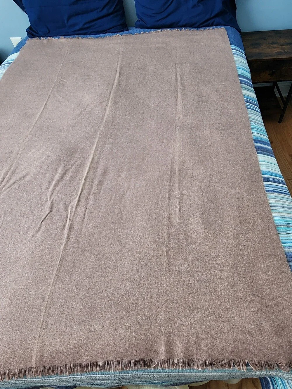 Area Home 100% Baby Alpaca Throw Blanket With Fringe Peru Beige 52 X 73